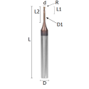 Immagine di Microfresa sferica scaricata gambo rinforzato in metallo duro rivestito "Hard blade"
