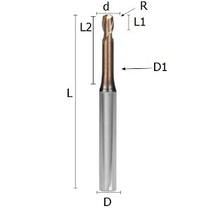 Immagine di Fresa sferica gambo rinforzato in metallo duro rivestito "Hard blade"