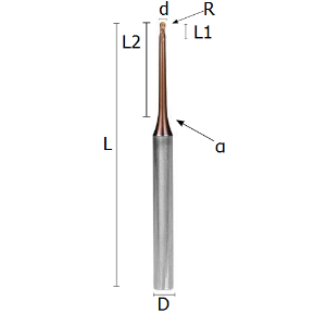 Immagine di Fresa sferica gambo rinforzato con scarico conico in metallo duro rivestito "Hard blade"