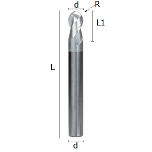 Immagine di Fresa sferica gambo rinforzato con scarico conico in metallo duro rivestito "Hard blade"